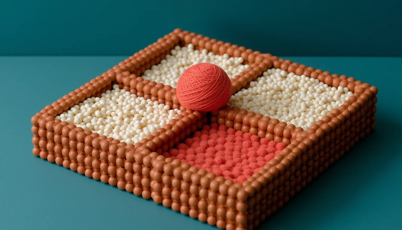 A shallow square wooden tray divided into four equal compartments by a low cross-shaped divider.