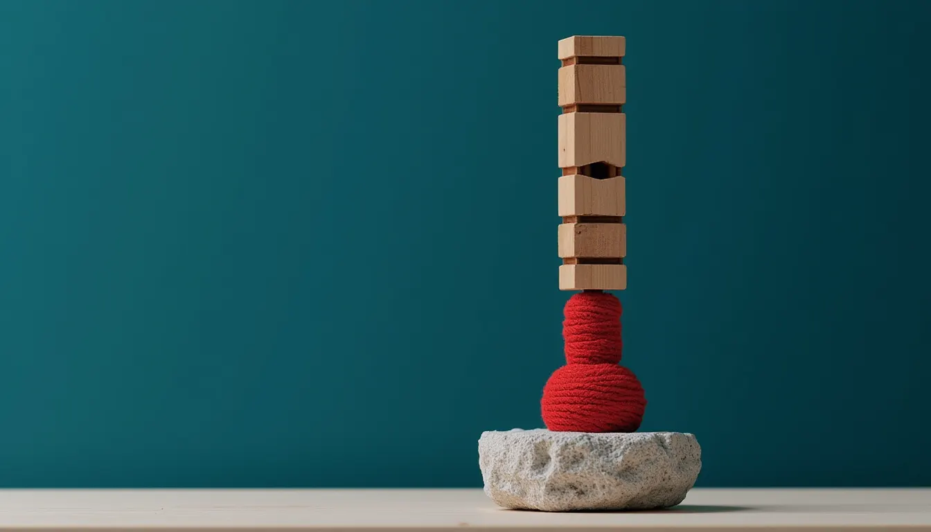 A tall wooden tally stick standing upright in a stone base.
