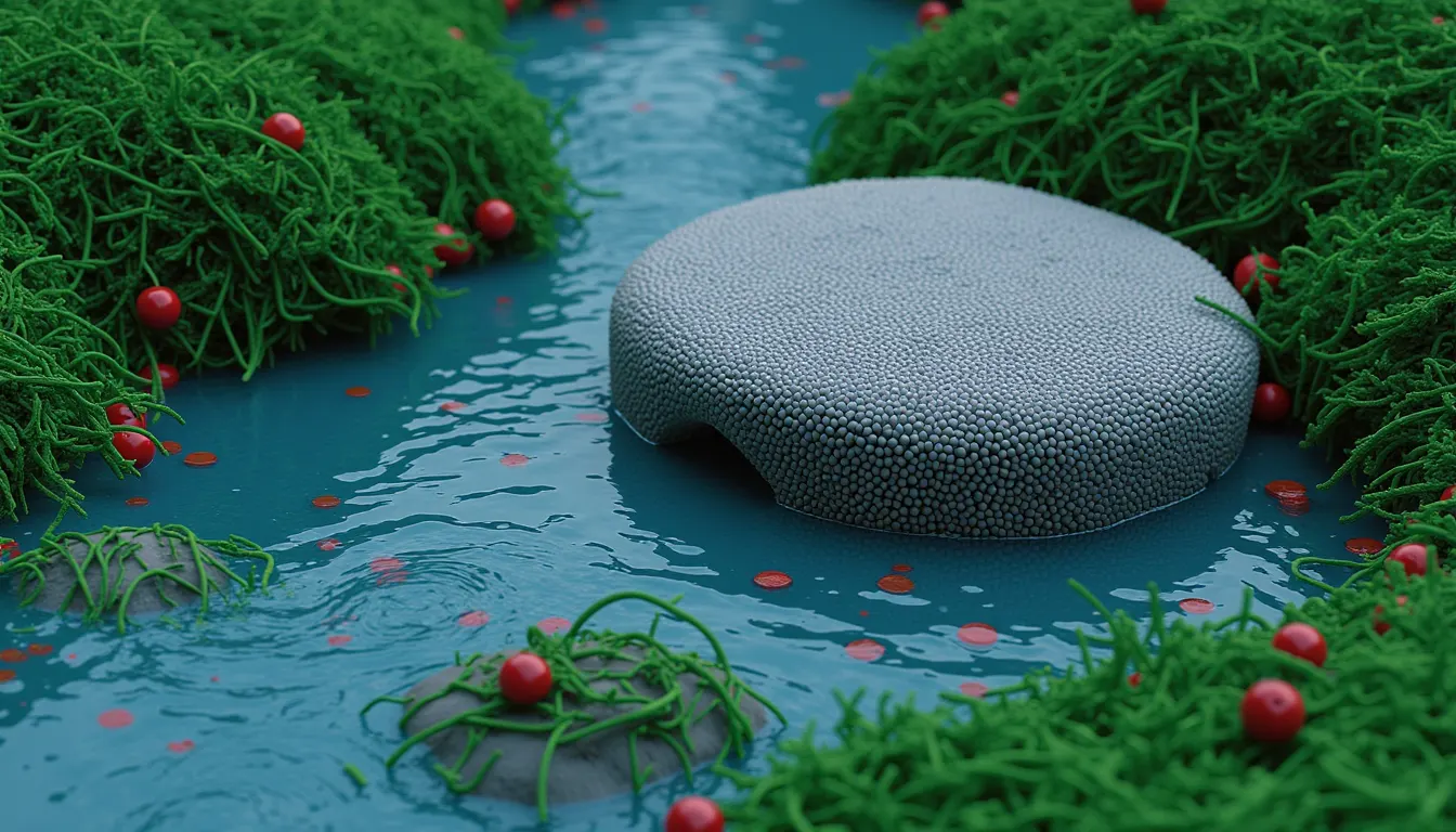 A single flat stepping stone set in a narrow stream with grass crowding both banks.