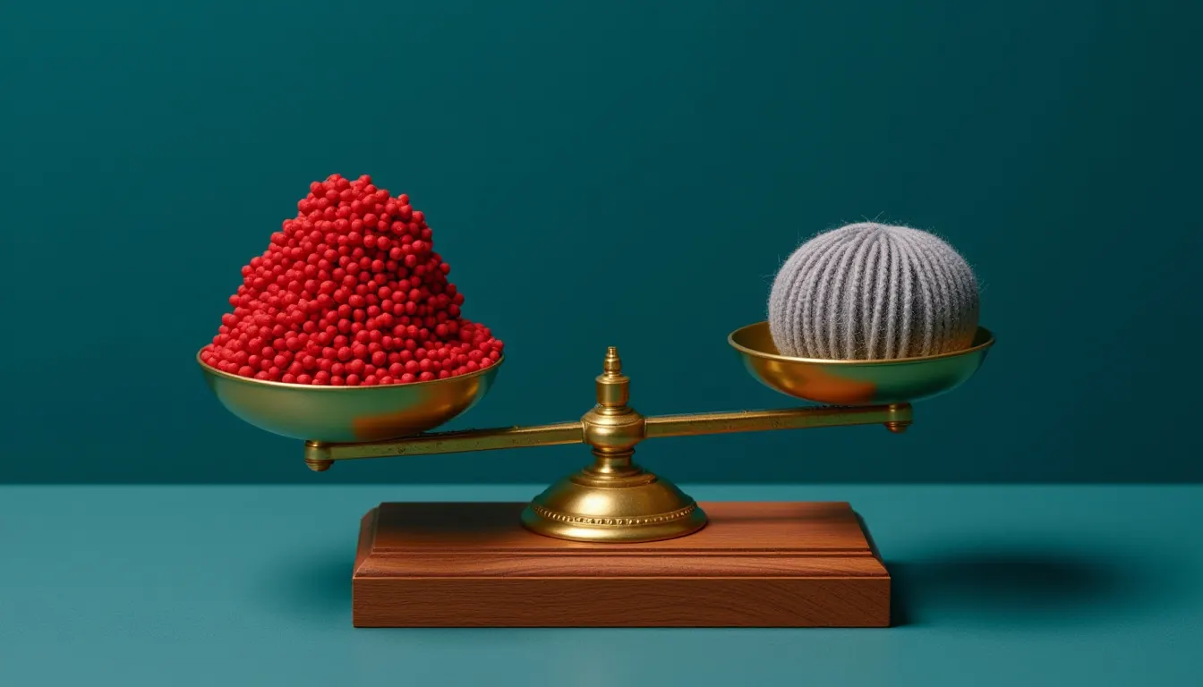 A small brass balance scale with two shallow pans.