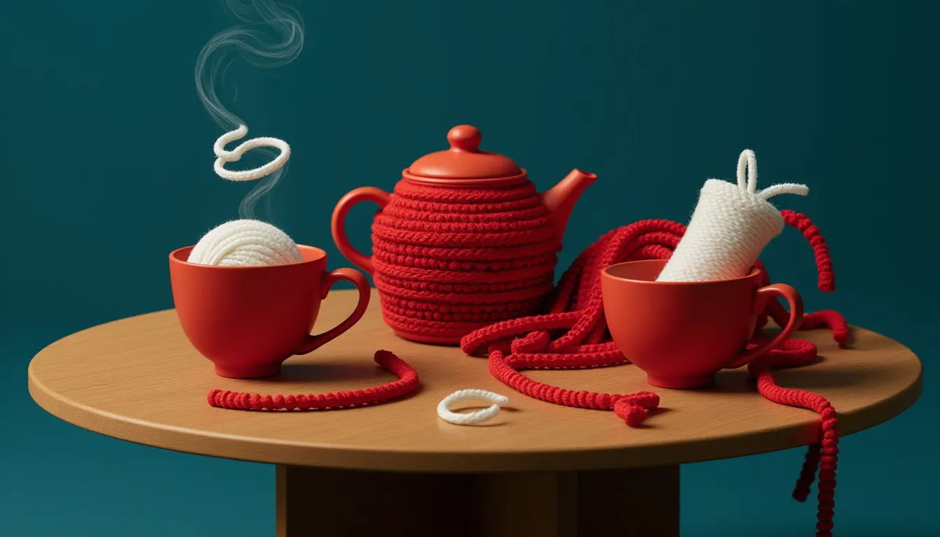 Two small handleless teacups on a round wooden table.